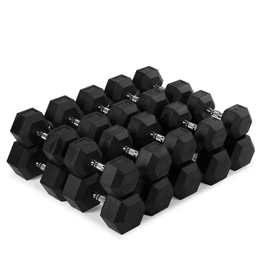 55 - 100 LB Pair Free Weights, Black Rubber Coated Hex Dumbbell, Ergonomic Chrome Handle, Strength Training, Full Body Workout