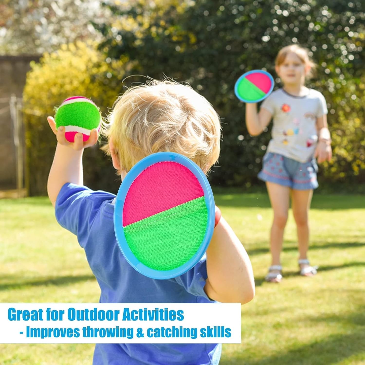Toss and Catch Paddle Ball Game Outdoor Beach Pool Sand Toys outside Lawn Yard Games for 3 4 5 6 7 8 9 10 11 12 Year Olds Girls Boys Toys Birthday Gift (2 Paddles 2 Balls)